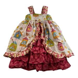 Jelly The Pug Girls 5 Iris Collection Olivia Dress Tiered Ruffles Birdhouses￼